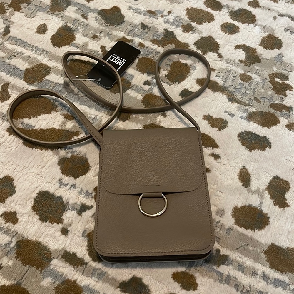 MKF Collection Small Crossbody Bag Taupe Brown Pebbled Faux Leather NWOT